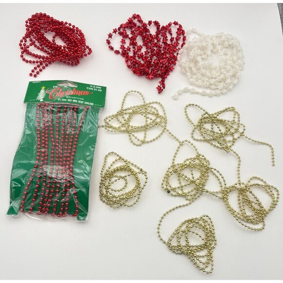 Vintange Mini Christmas Garland Strands Set of 10 White Red Stars Balls Gold - Picture 10 of 10